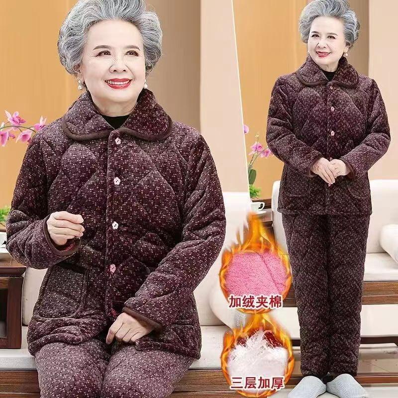 

Coral fleece women s pajamas three-layer padded cotton thickened pregnancy postpartum breastfeeding set thermal loungewear XL