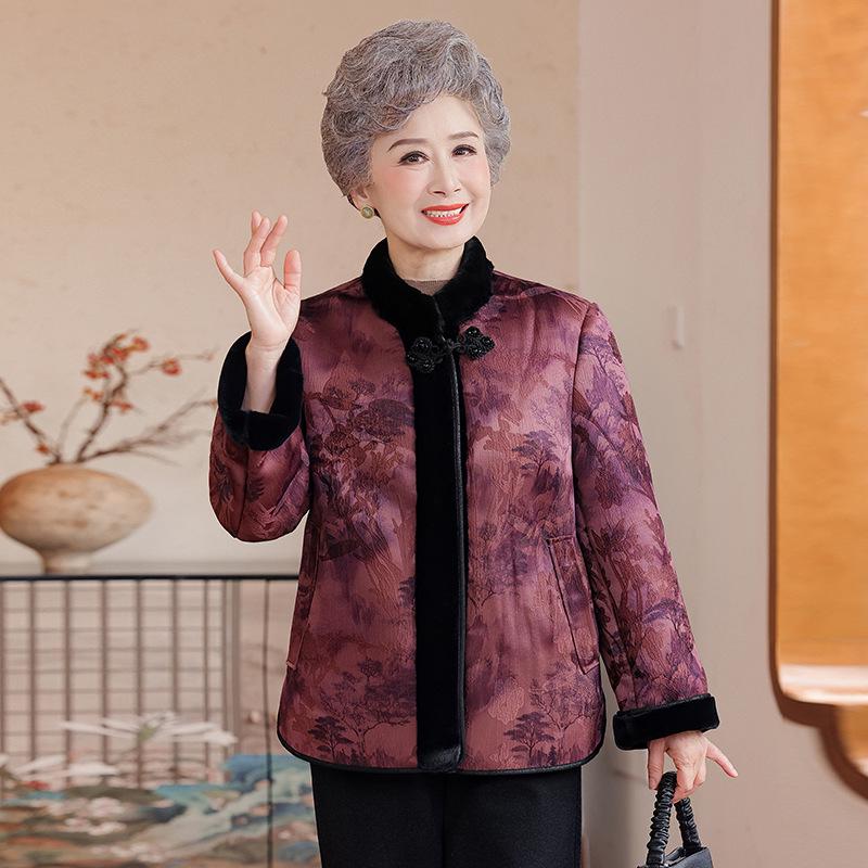 Plus Velvet Thickened Fur-Lined Coat for Elderly Women - Winter Grandma Style