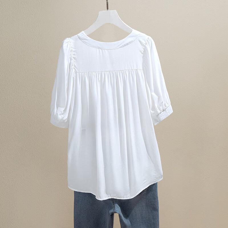 Sybylshe Women's V-Neck Short Sleeve Button-Front Shirt