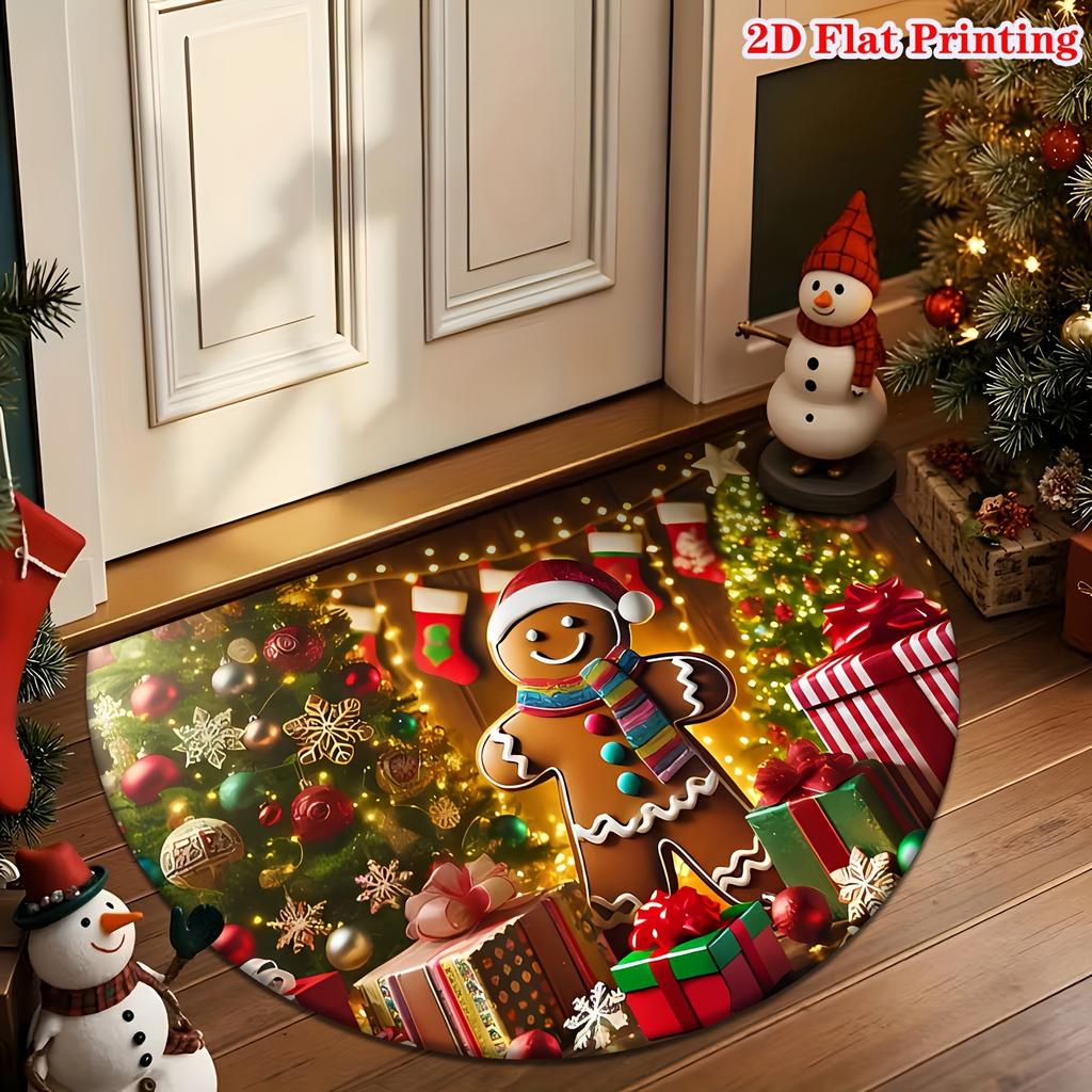 Snowman Bell Candy Cane Merry Merry Christmas Rug For Festive Doorstep Decor Durable Outdoor Floor Mat