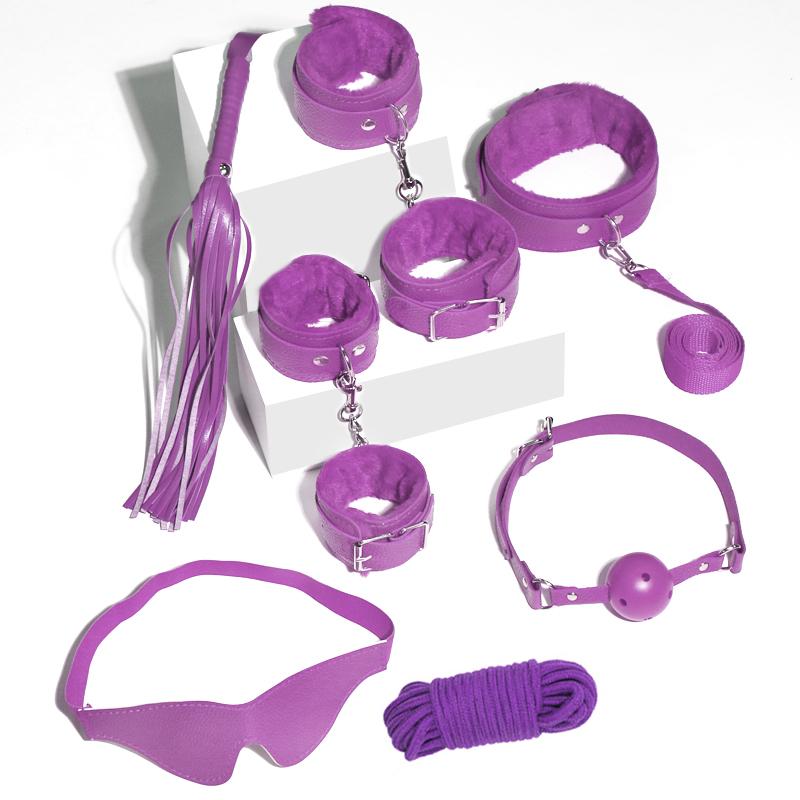 SM Sexspielzeug Set, 7-teiliges Paar Sexspielzeug Set, Halsband und Leine, Handschellen, Fußfesseln, Peitsche, Mundball, Augenmaske, 10 Meter Seilstütze, Produkte für Erwachsene