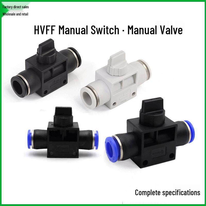 Quick Connector Air Hose Plug: One-Way Manual Flow Control Valve HVFF6/8/10/12 - Available in Blue, White, or Black.