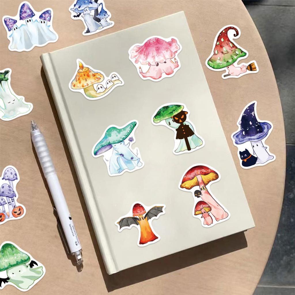 50 Cartoon Halloween Mushroom Ghost Doodle Stickers Decorate Suitcase Laptop Diy Waterproof