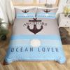 Anchor Compas Soft Duvet Cover Nautical Warm Comforter Cover Ful King Geometric Stripes Beding Set Coastal Adventure Theme Comfortable Quilt Cover