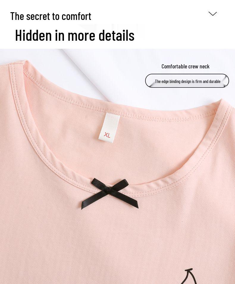 2026 New Style Women's Summer Cotton Pajama Set with Built-in Bra: Round Neck, Short Sleeves, Shorts, Sweet Casual Loungewear