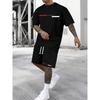 New Summer Men's Casual Loose Short Sleeve Set with Letter Printed Round Neck T-shirt, Breathable Shorts, Fashion Street Wear Set