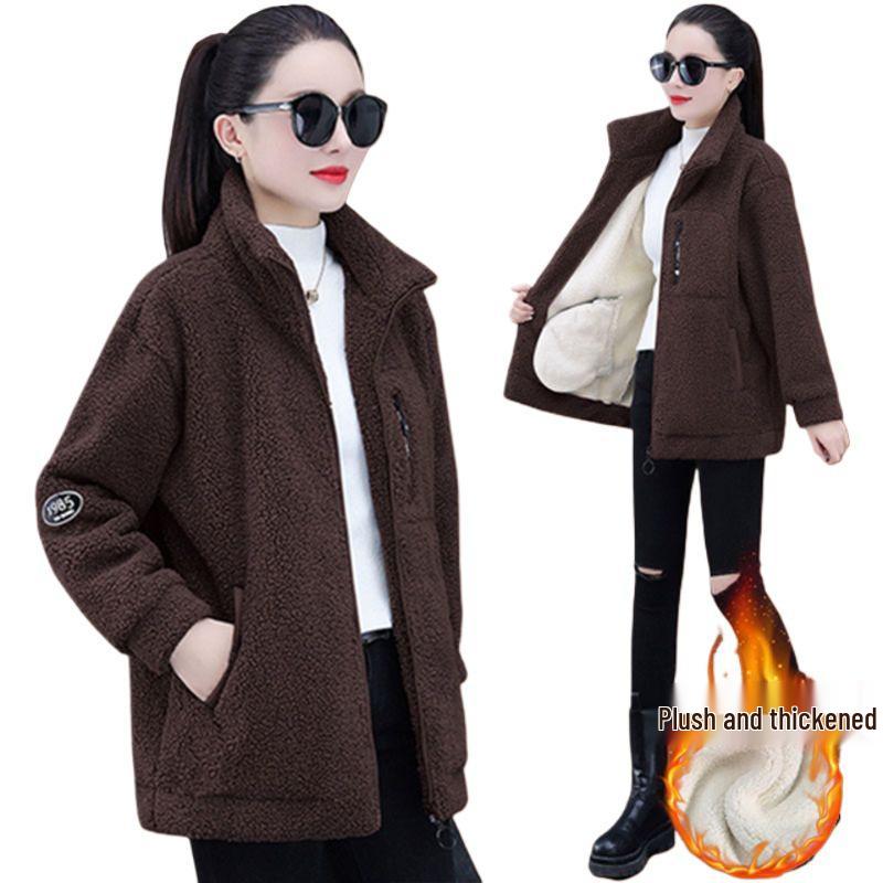 Women's Lambswool Fleece Jacket 2025: New Winter Style, Plus Velvet, Thick, Versatile, Loose-Fit, Plus Size, Stylish Top
