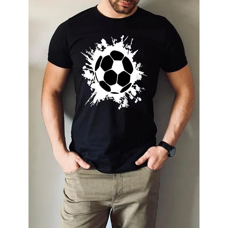 One-Sided Print T-Shirt,Soccer-Inspired Ink Print Men'S Round Neck Short-Sleeve T-Shirt, Stylish,Comfortable And Breathable Casual Sportswear, Relaxed