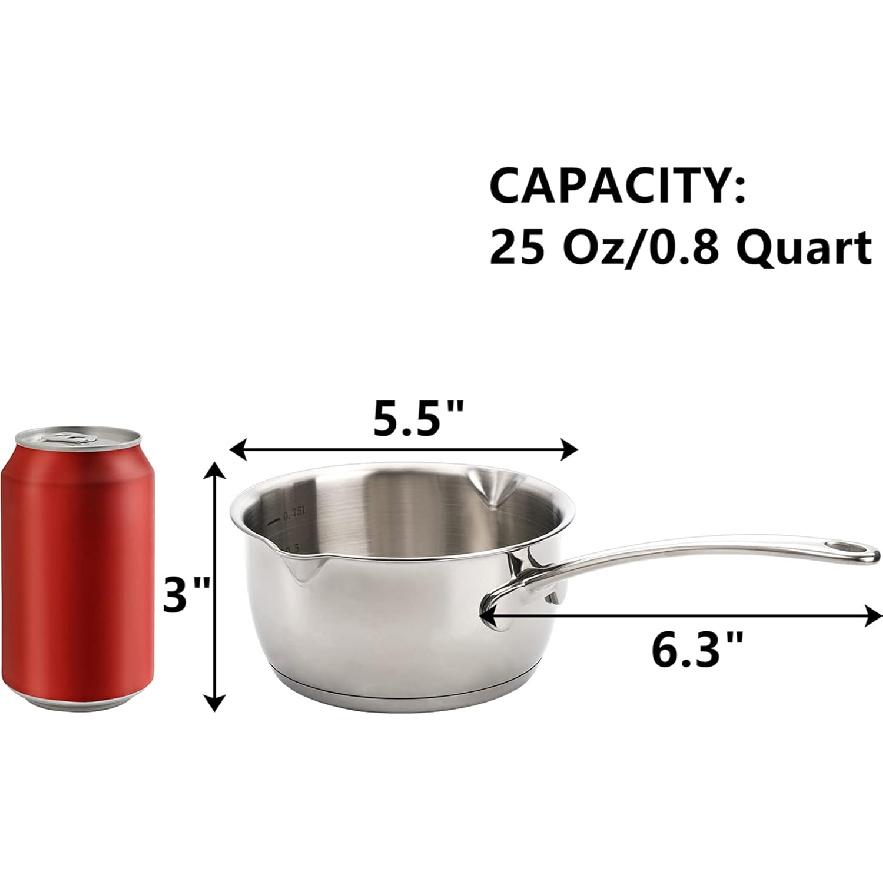 DEAYOU 18/10 Stainless Steel Butter Warmer Pan, 0.8-Quart Measuring Saucepan with Dual Pour Spout, Small Milk Butter Melting Pot, Induction Heavy