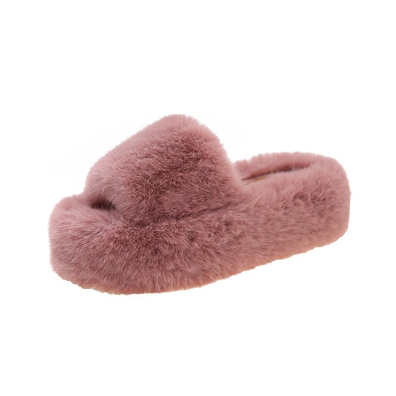 Cm Fluffy Shoes Women Wear  Internet Celebrity Explosion Autumn and Winter Go Out Thick-soled Plush Cotton Slippers