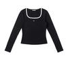 Fall Winter 24 Slim Fit Color Block Collar Long Sve T-Shirt Women Tops Black LWT008287206006K11000