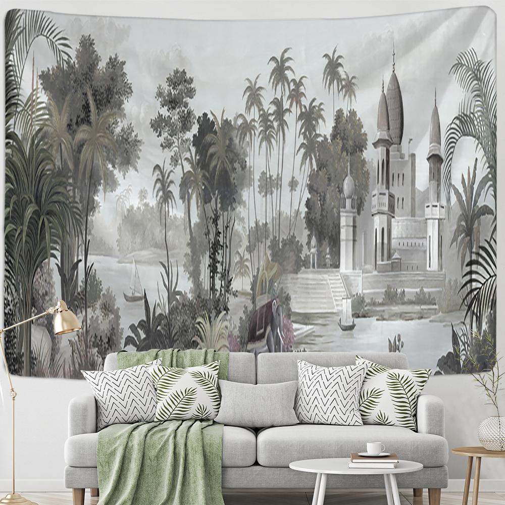 Grön Papegoja Tapestry Havssida Skog Växter Vägghängning Hippie Tapiz Konst Estetik Sovsal Väggdekor