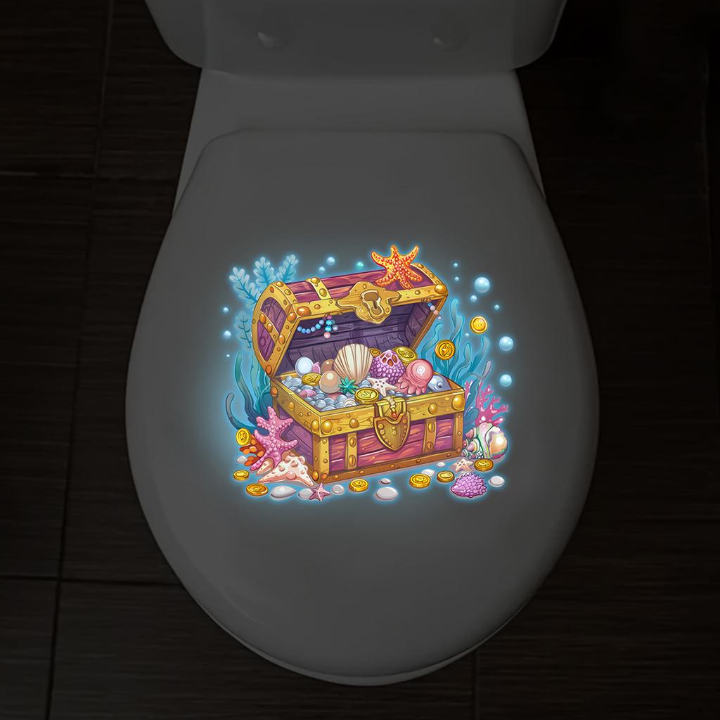 Nightlight Underwater Treasure Toilet Decal - Waterproof and Glowing Bathroom Decorative Sticker