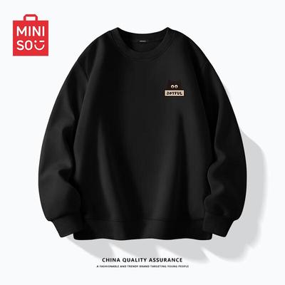 MINISO Men's Casual Crewneck Sweatshirt with Dazed Cat Logo