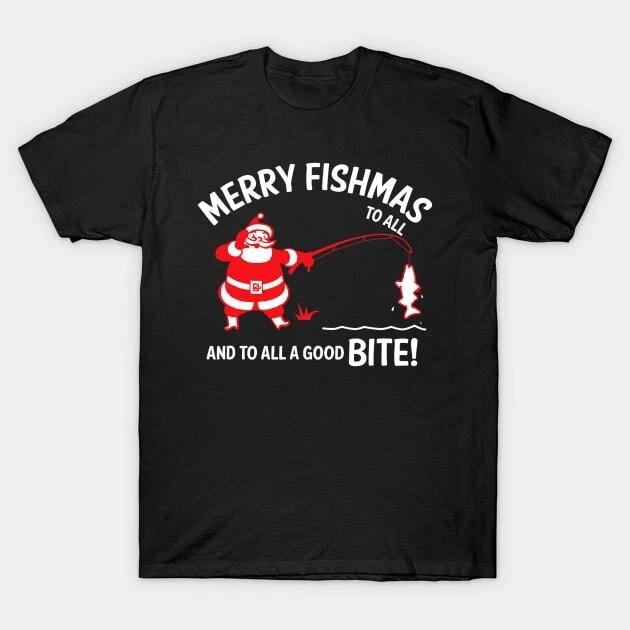 Merry Fishmas to All Good Bite Christmas Fishing Santa Made in Australia T-Shirt S