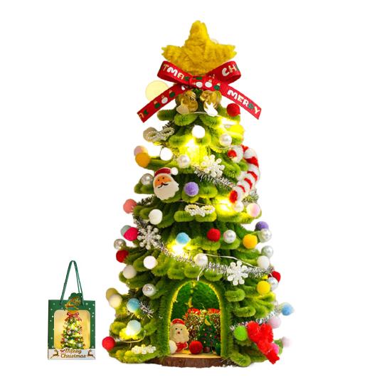 DIY Pipe Cleaners Christmas Tree Kit with String Light Twistable Plush Stick Xmas Tree
