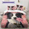 Pink Border Collie Pattern Bedding Home Decoration Birthday Gift (1 * duvet cover + 2 * pillowcase, without core)