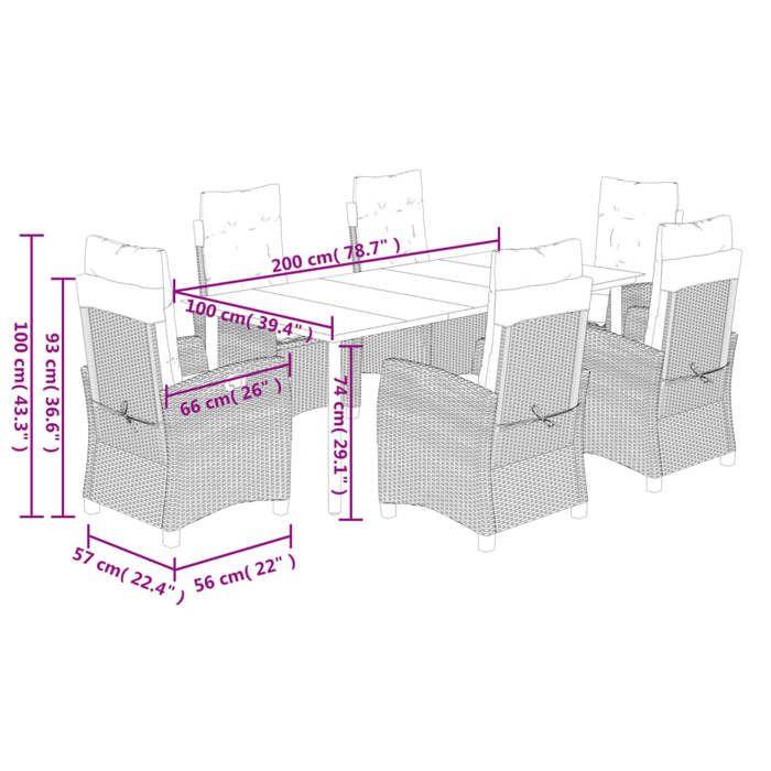 VidaXL Garden Dining Set with Cushions 7 Pcs, Table and Chairs with Adjustable Backrest, Outdoor Furniture, 3212739