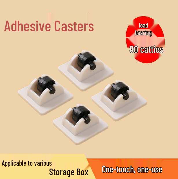 Adhesive Caster Wheels for Under-Bed Storage Organizer and Trash Can