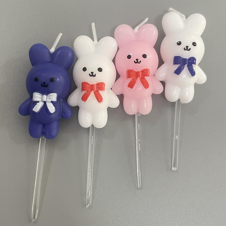 Cartoon Zodiac Image Rabbit Candle Shape White Pink Bow Tie Bow Rabbit Candle