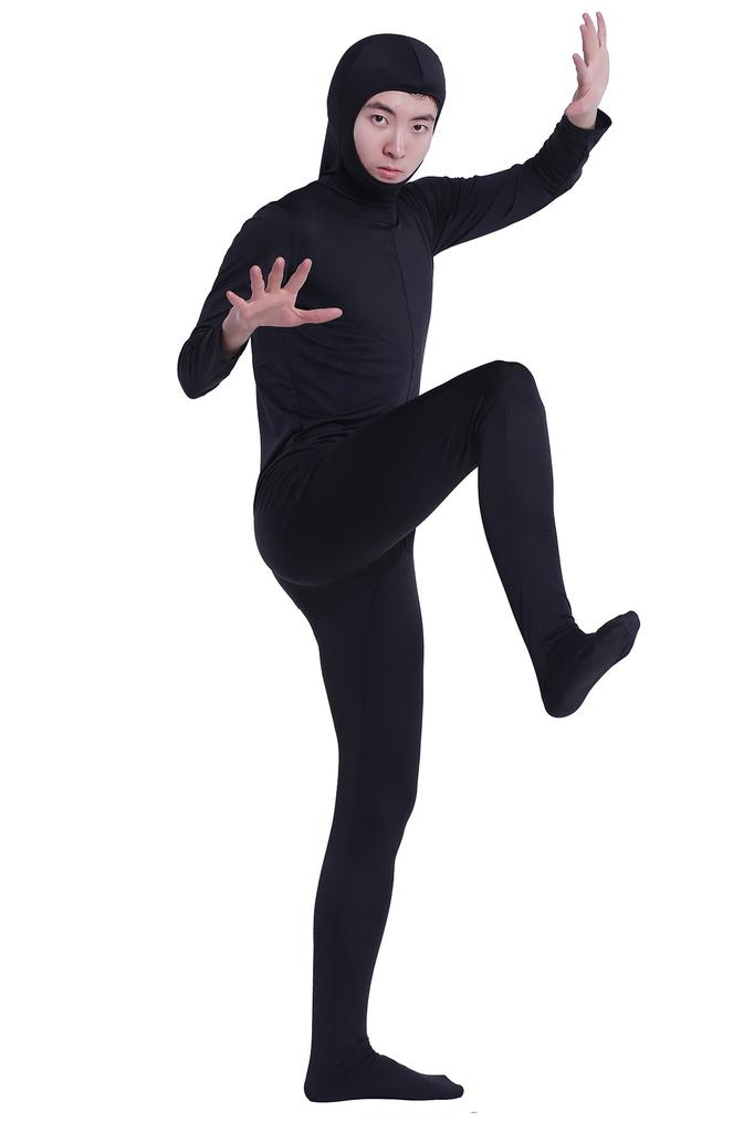 Black Full Body Zentai Costume with Open Face, Men's Size Medium (SS03-2H)