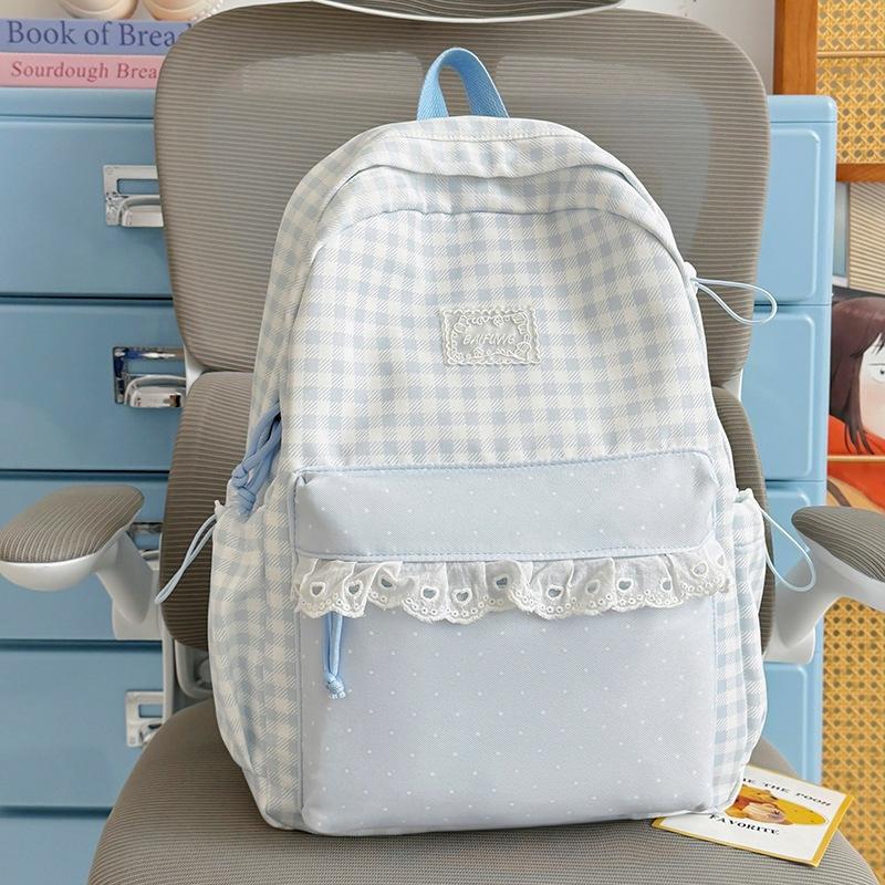 Schoolbag Milk Fufu Plaid Corrugated Lace Girl Heart Travel Small Backpack Japanese Sweet Wind Student Party Backpack