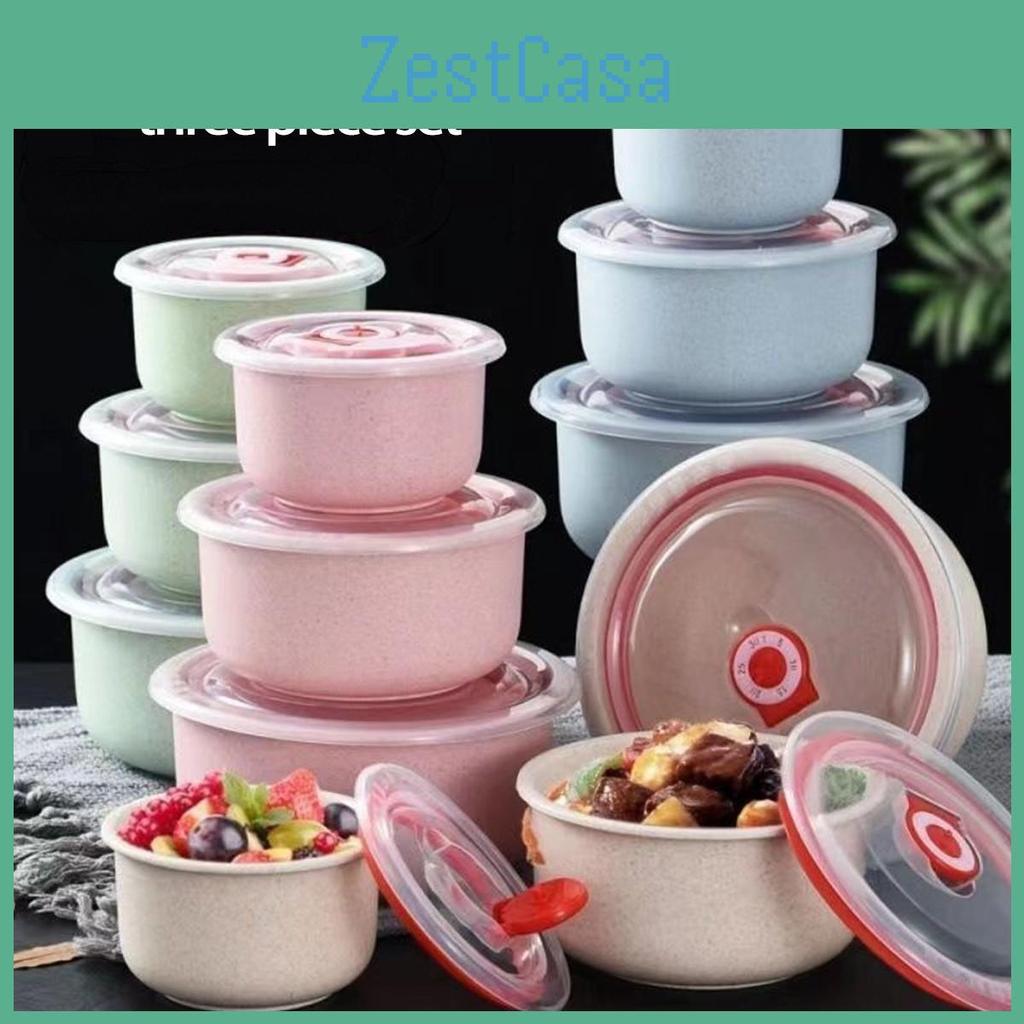 Set Ecofriendly 3piece Bowl Food Storage With Lids Microwave Safe For Reheating Perfect For Fridge Use