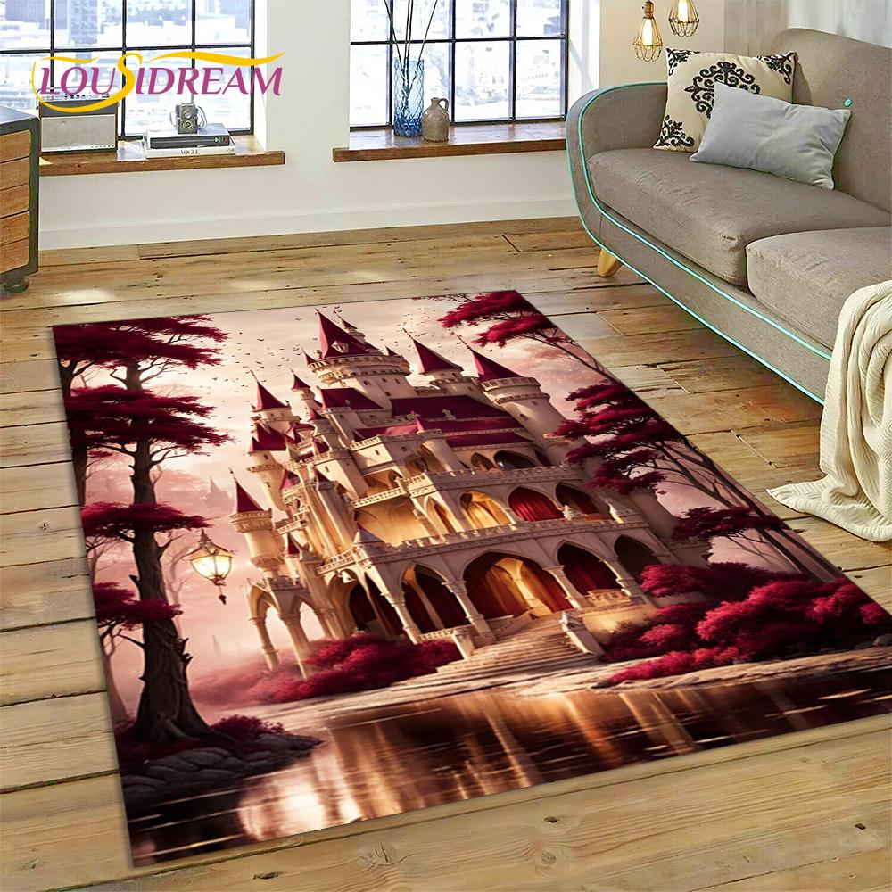 Dream Fairy Tale Castle Mysterious Gothic Cartoon Carpet Rug for Living Room Bedroom Home Sofa,Kid Area Rug Non-slip Floor Mat