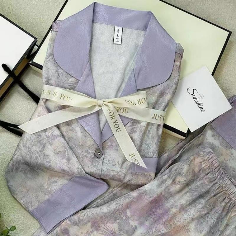 

Цветочный твил с принтом, стильные женские пижамы, весна-осень, комплекты из двух предметов, длинные женские пижамы, искусственный шелк, новая домашняя одежда 2000 года M