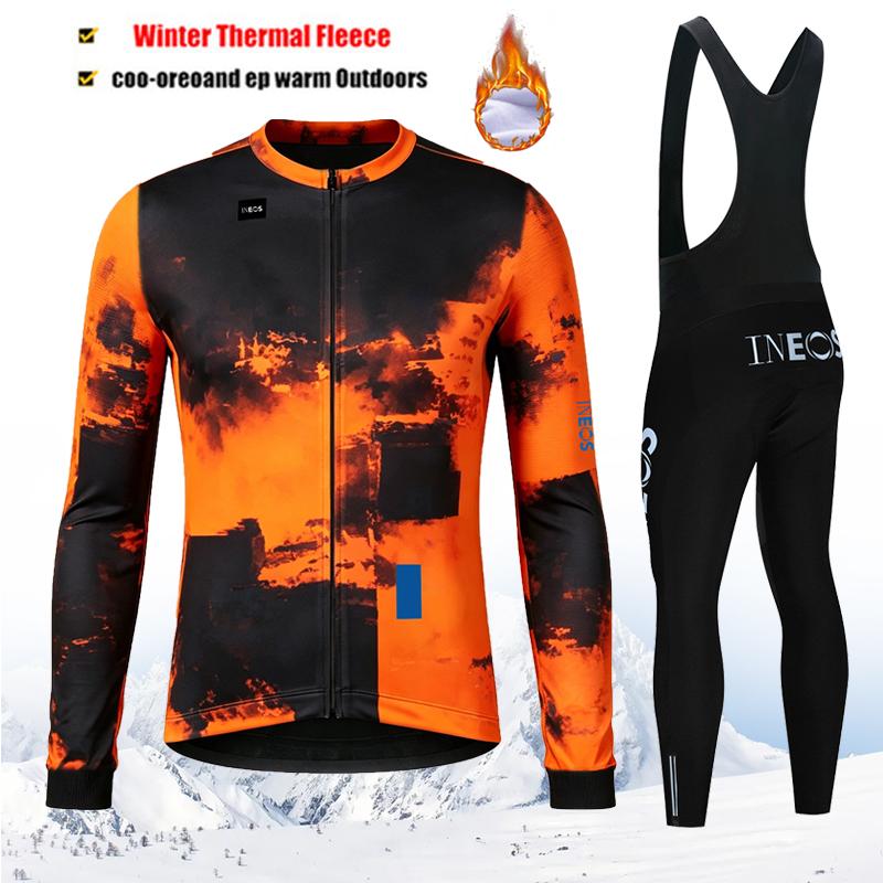 2027 Winter Rvouei Cycling Clothing Men Thermal Fleece Bicycling Clothing Set Outdoor MTB Bike Bib Pants Ropa Maillot Ciclismo