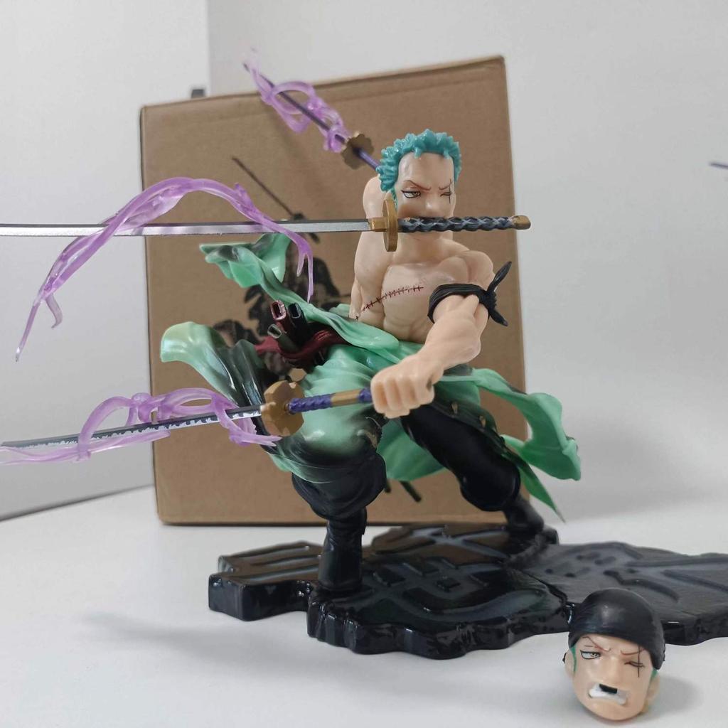 JT studio Gleicher Stil One Piece 25 cm Roronoa Zoro Sitzend Drei Tausend Welten Doppelkopf PVC Modell Spielzeug Geschenke