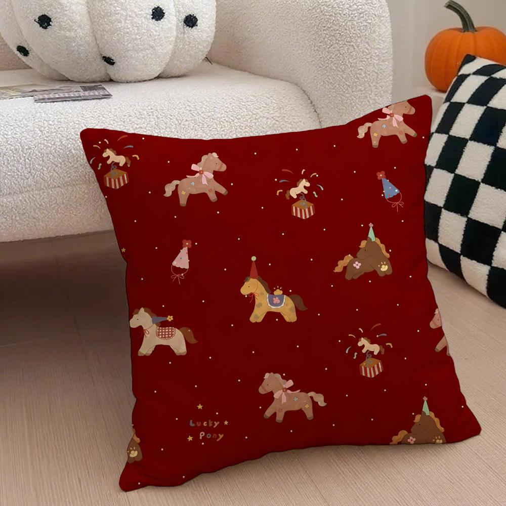 Cute Horse Cushion Cover Throw Pillow Cover Hidden Button Durable Polyester Chair Cushion