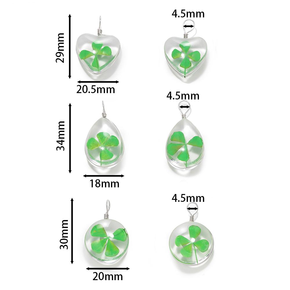 5pcs Green Lucky Four Leaf Clover Pendant Handmade Glass Dry Flower Four Leaf Clover Ornament DIY Necklace Craft Jewelry Making