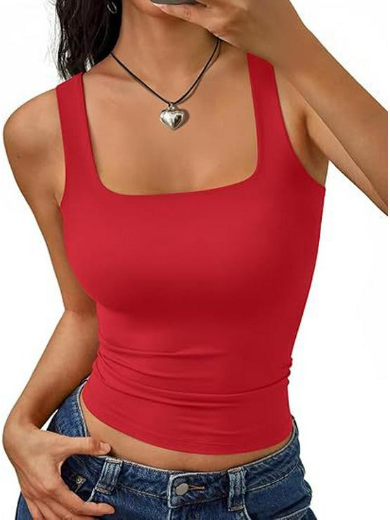 European & American 2026 Women's Square Neck Sleeveless Fitted Tank Top