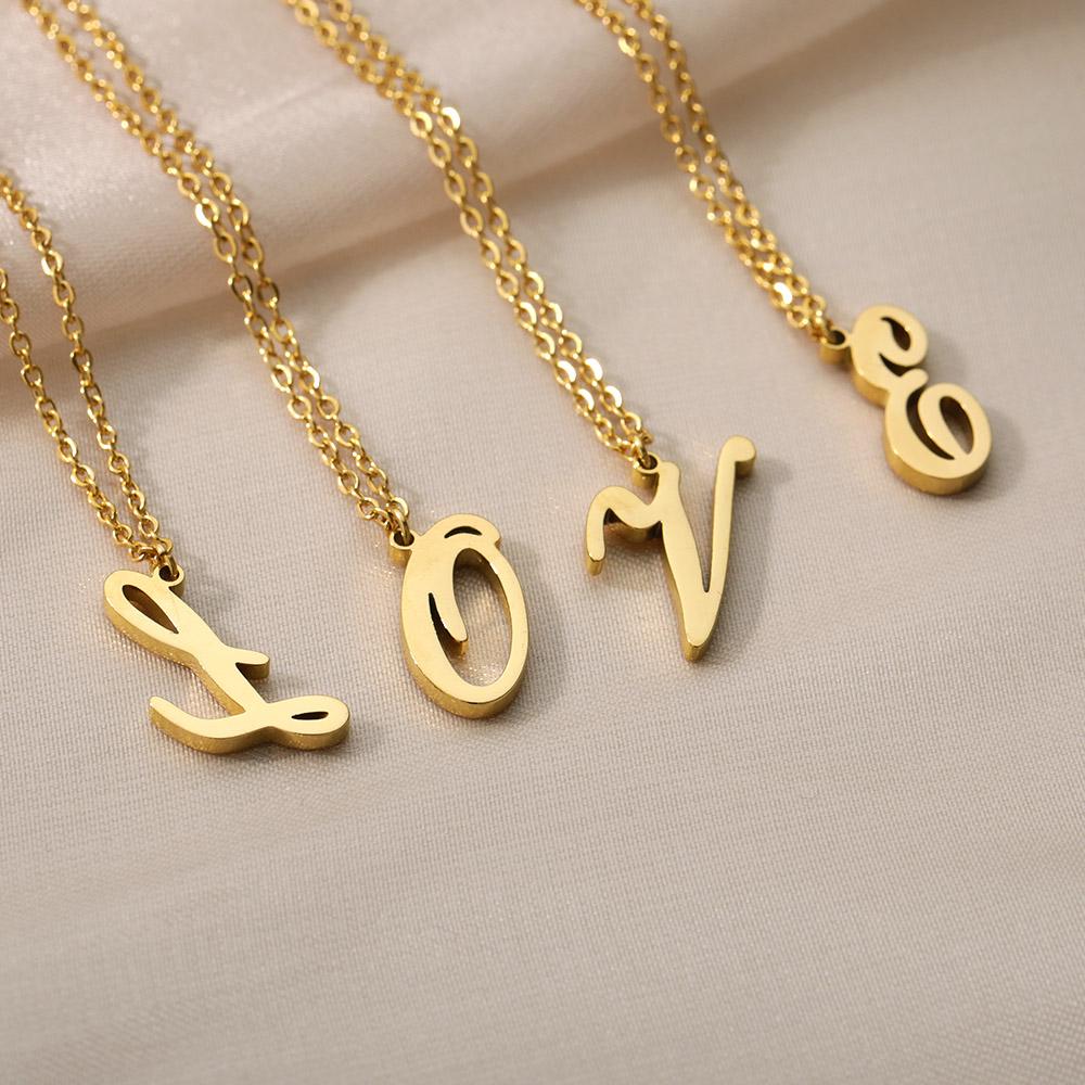 Gold Color Alphabet Letter Pendants Necklace For Women Stainless Steel Initial Letter Jewelry Initial Chain Choker Collares Femm