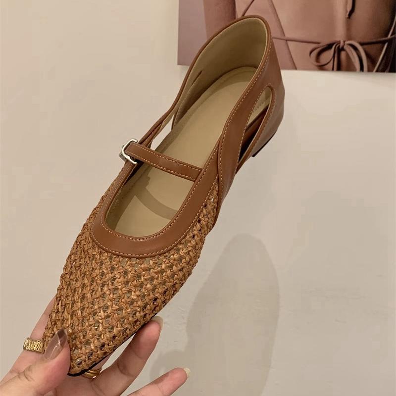 Fashion SUOJIALUN Autumn Women Flat Shoes Fashion Hollow Out Mesh Round Shallow Ladies Casual Single Shoes Casual Dress Mary Jane Shoes