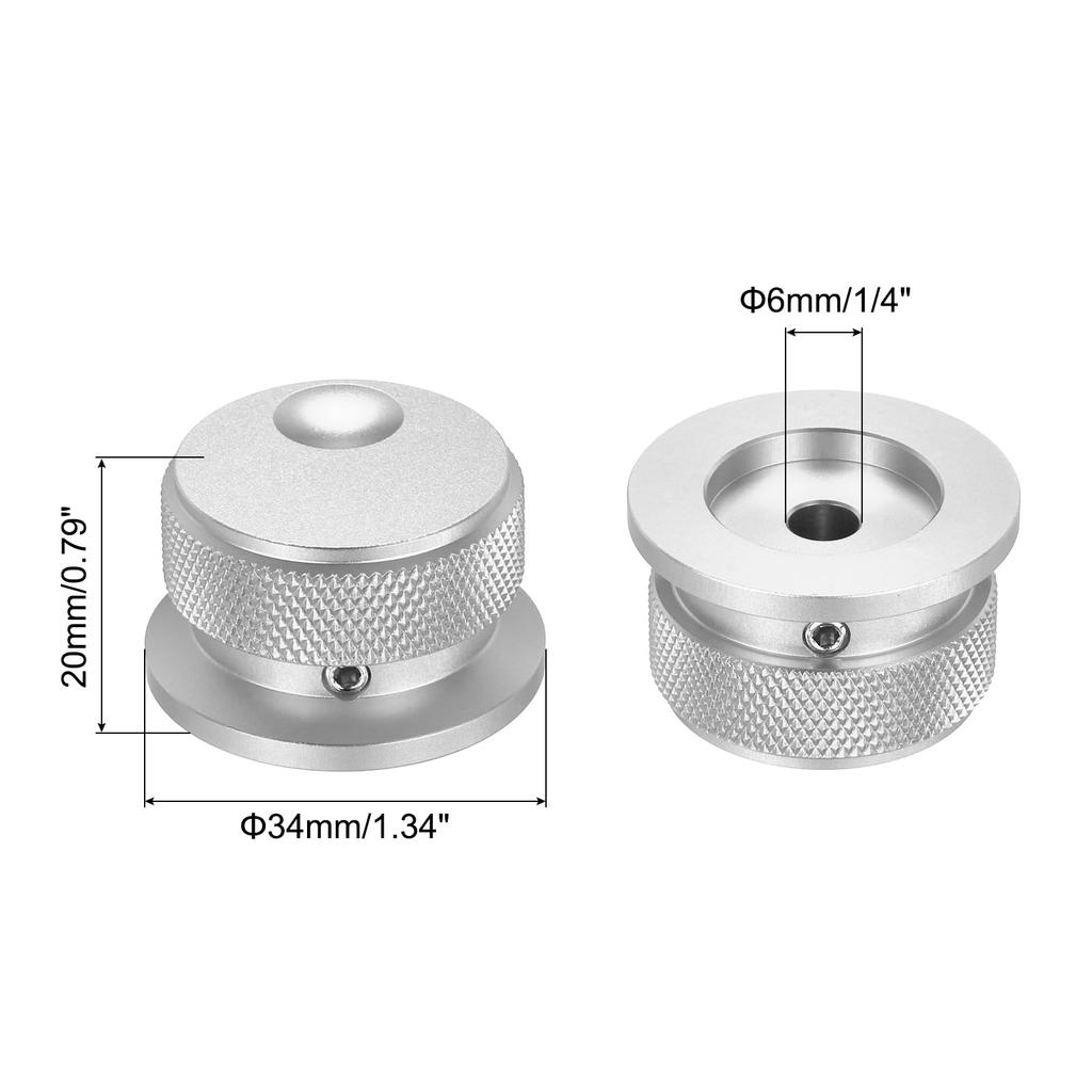 Uxcell Aluminum Potentiometer Universal Volume Tone Control Knob with Oval Groove Indicator for Silver 2-Piece Knob, 1/4" (6mm) Guitar, 4/5" (34x20mm)