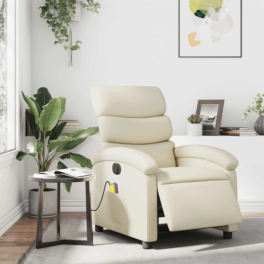 Electric Massage Chair Cream Faux Leather