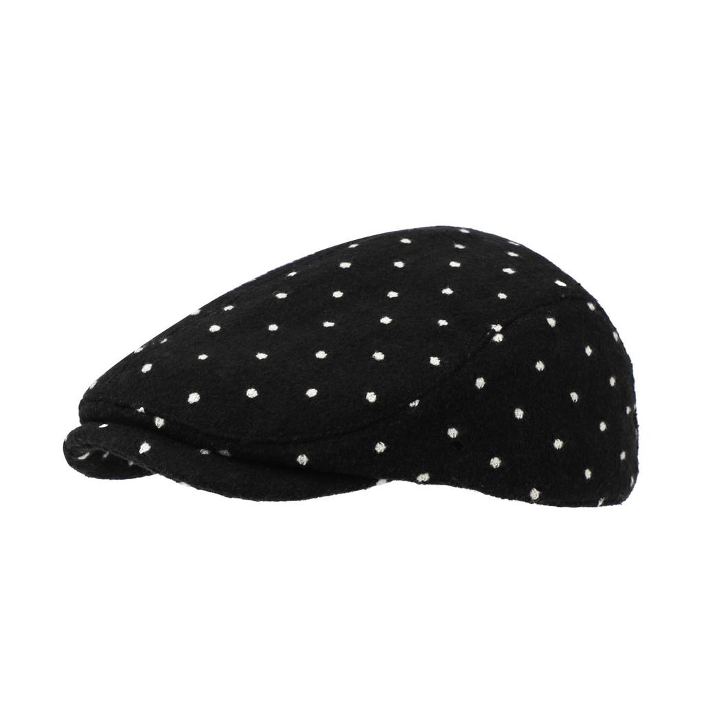 Black polka dot hat woolen beret female autumn and winter face small bud hat big head circumference painter hat
