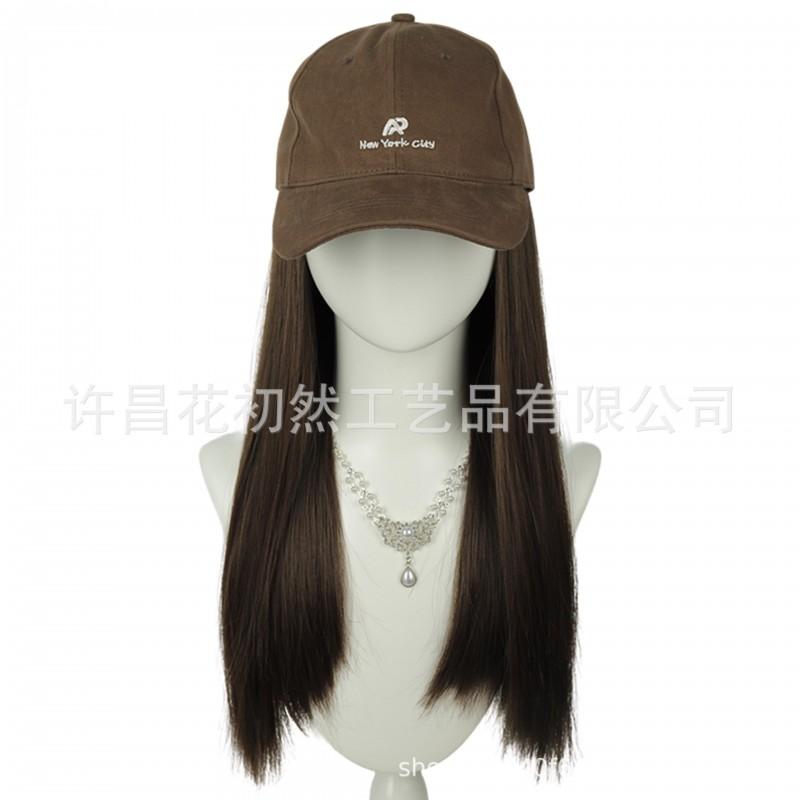 Womens Baseball Cap With Wig Fashion Simple Embroidered Winter Sun Hat