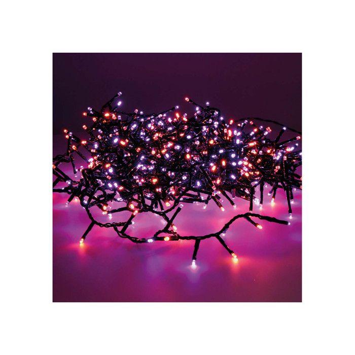 Guirlande Led Compacte Clignotante Exterieur Violet Et Orange 750l Cable Noir 21m