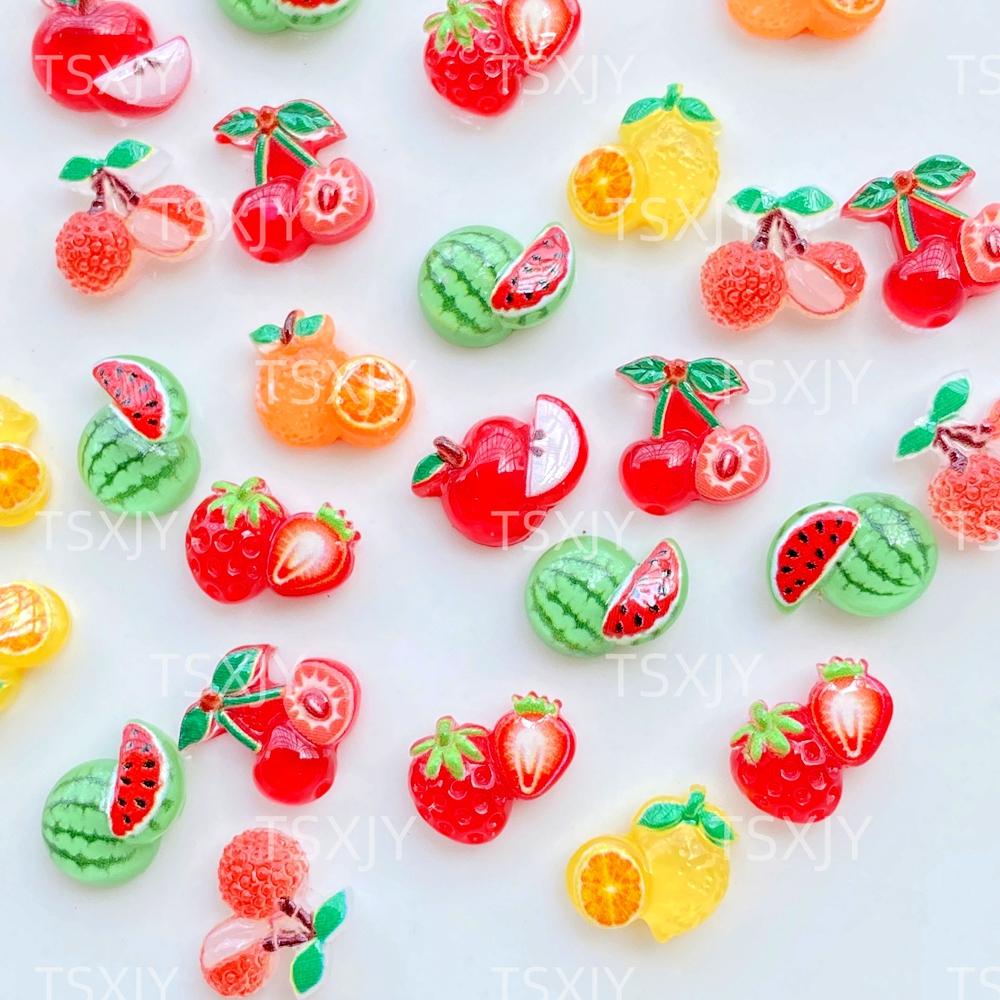 50 Stück Neue Nagelkunst Mini Weihnachtsfrüchte wie Kirschen Erdbeeren Charms Strasssteine DIY Bastelartikel für Nägel 3D Dekorationen