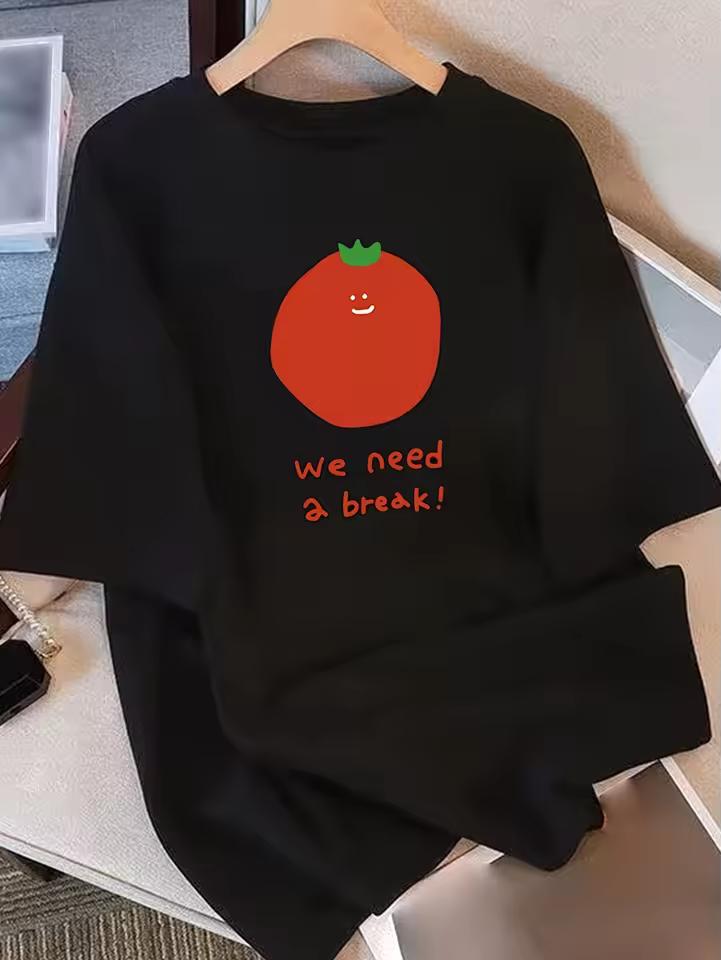 Cute Tomato Graphic Print T-Shirt for Women Kawaii Cartoon Fruit Short Sleeve Tee Harajuku Casual O-Neck Summer Y2k Streetwear