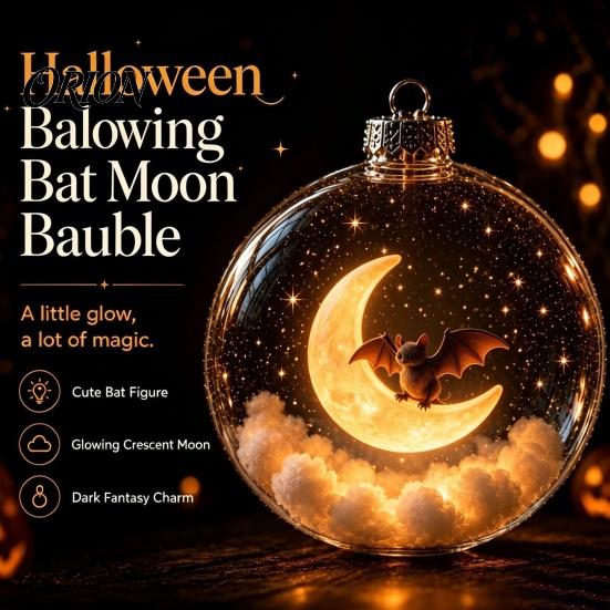 Eye-catching Seasonal Party Supplies Halloween Ball Ornament, Light Up Plastic Clear Hanging Decorations Decoration with Cat/Skeleton/Bat Inside