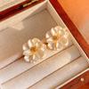 Elegant White Flower Stud Earrings Golden Stamen for Women Big Double Layer Gardenia Earrings Party Trendy Temperament Jewelry