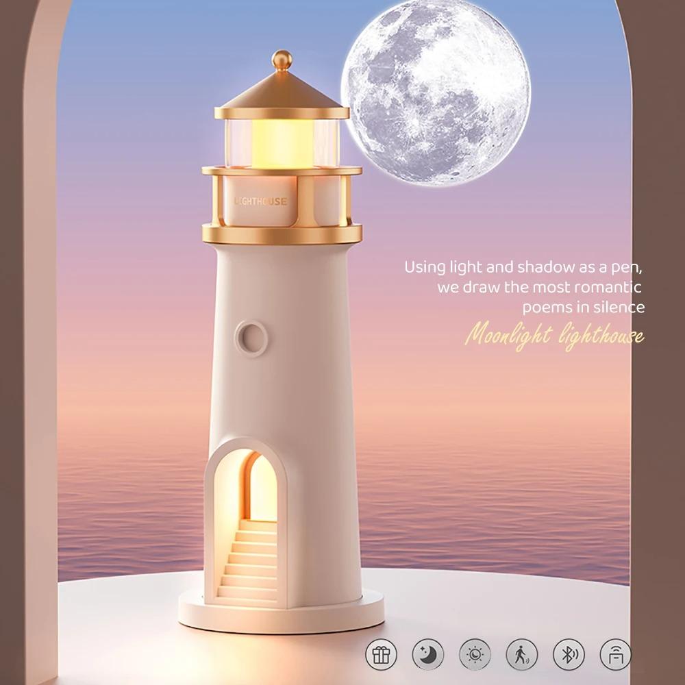 New Bluetooth Music Lighthouse Ambient Lights ABS Motion Sensor Night Lights White Moon Projection Light Kids Gifts