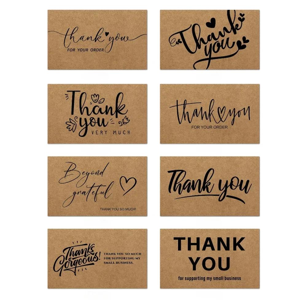 50 Pcs/set "Thank You" Greeting Cards 90*54mm Rectangular Thick Kraft Paper Cards Festival Gift Cards