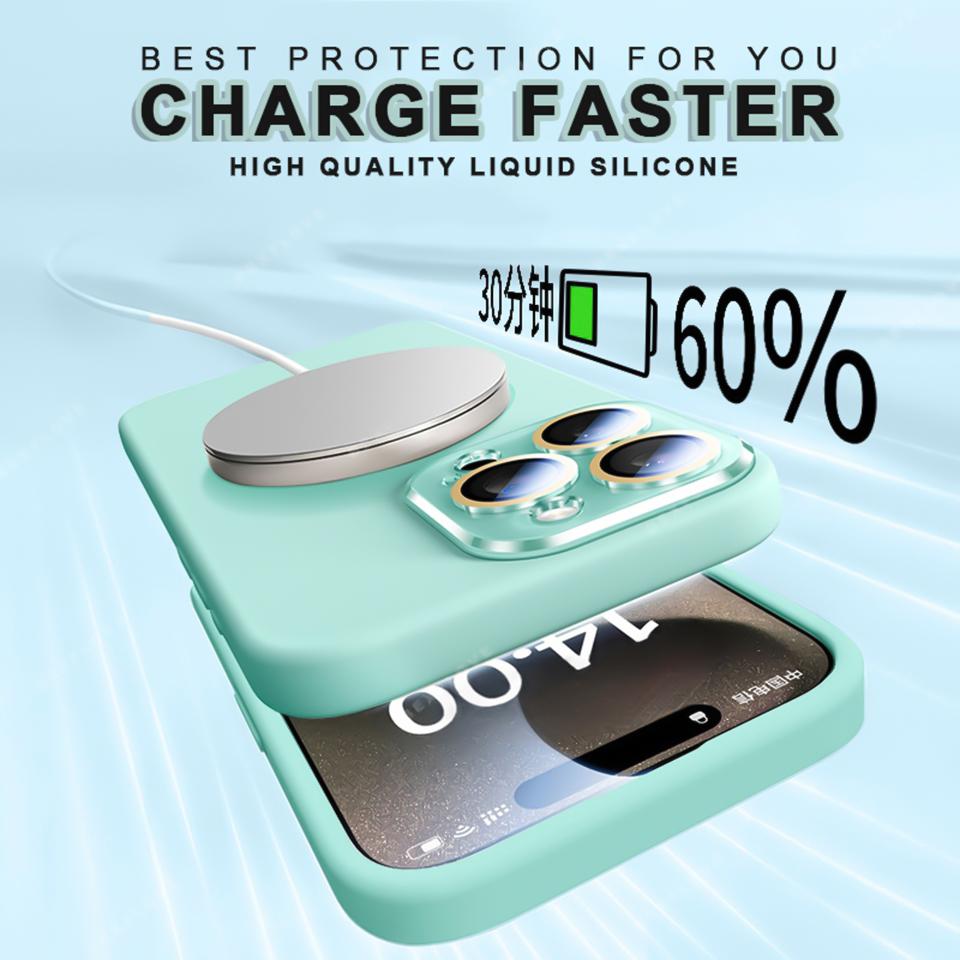 Liquid Silicone Magnetic Phone Cases For iPhone 16 15 13 12 11 Pro Max For Magsafe Camera Glass Protector Cover