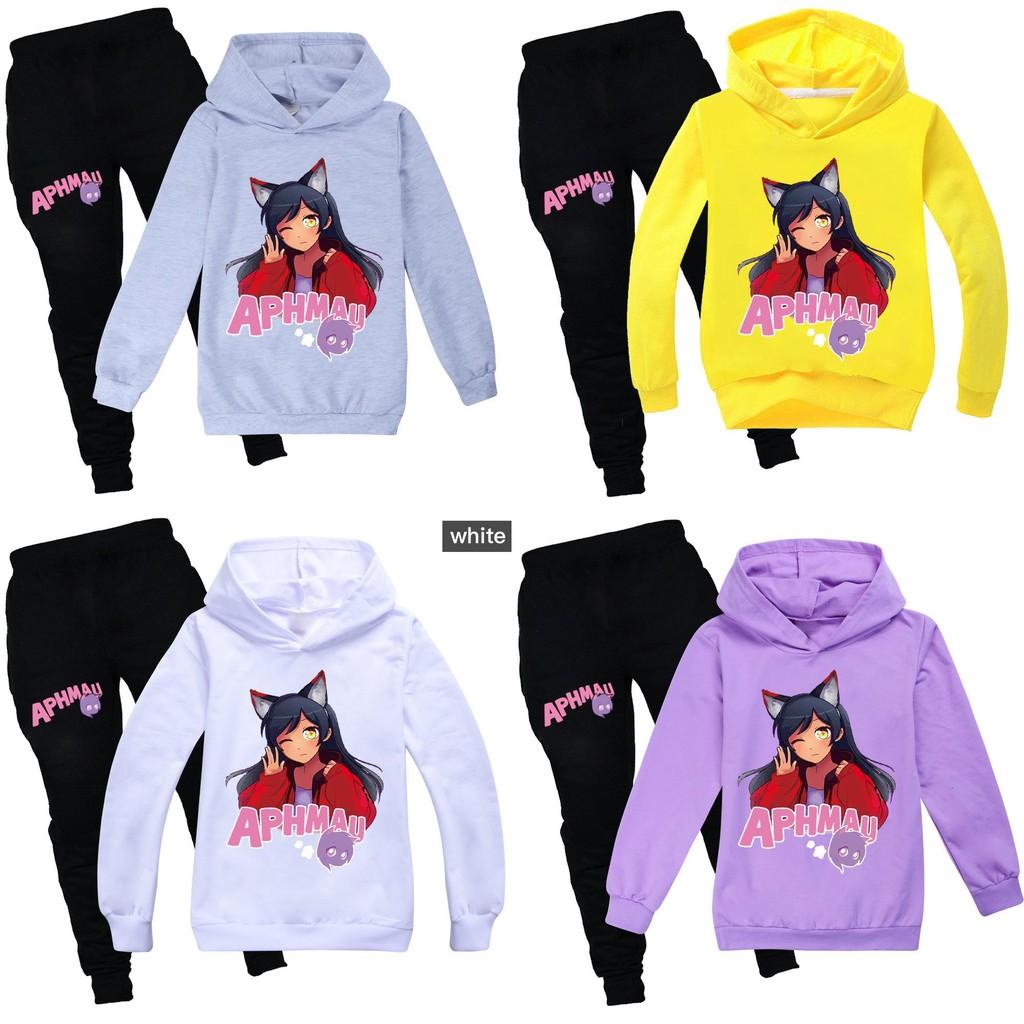 Felpa con Cappuccio e Pantaloni Lunghi in Cotone con Stampa Aphmau per Bambini, Set per Giocare in Inverno e Primavera