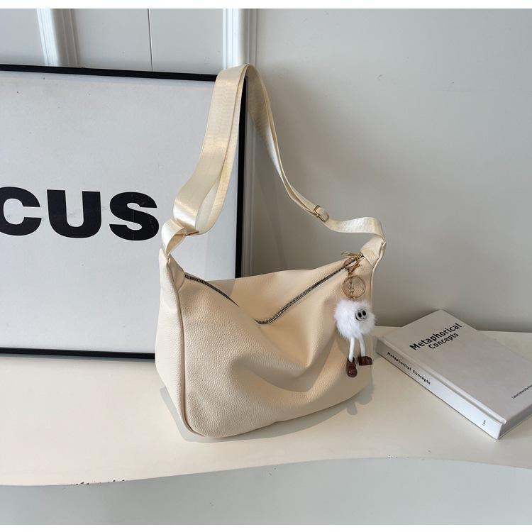 Popular bag women's new soft wide shoulder strap messenger bag textured shoulder tote bag